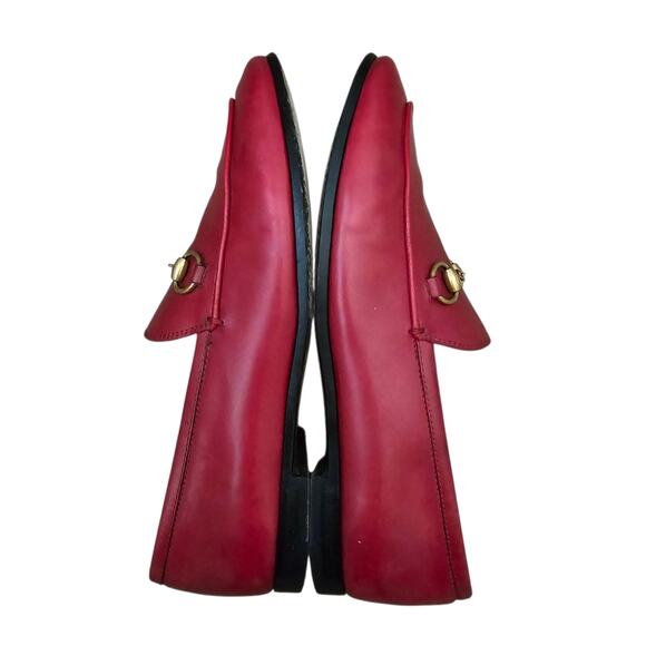 Gucci Jordaan Horsebit Flat Slip On Loafer Red Leather Gold Buckle Size 37 US 7 - Picture 6 of 11
